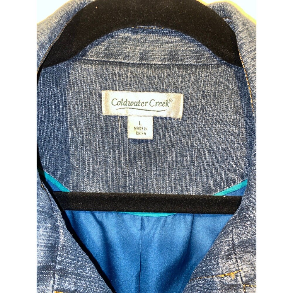 Coldwater Creek Blue Denim Jacket Embroidered Stitch LINED button up SZ L Large - Picture 3 of 5